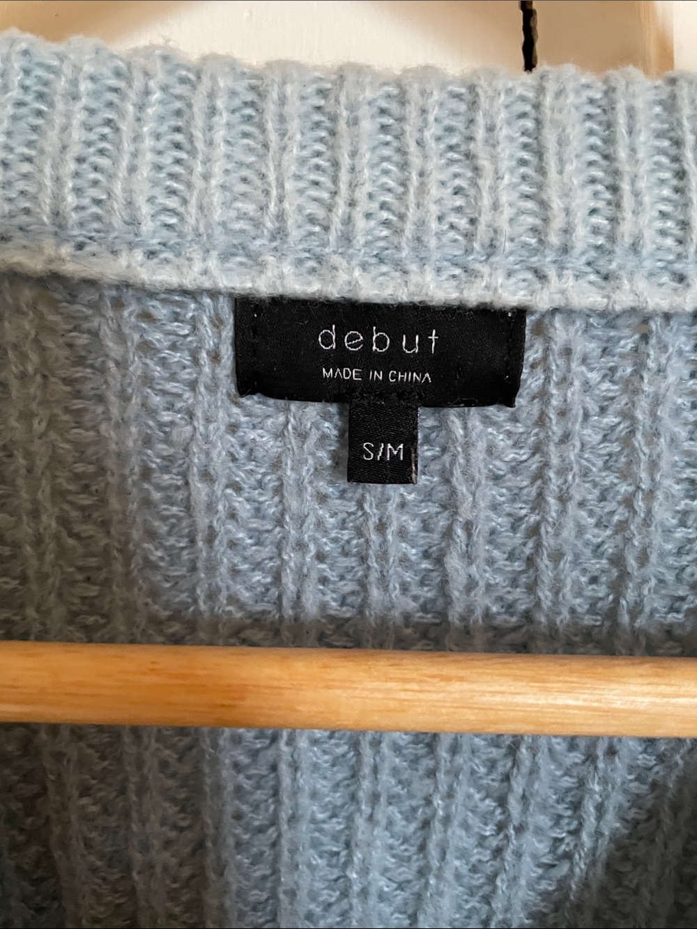 debut Light Blue Knit Sweater with Denim Sleeve Panels - Picture 2 of 4